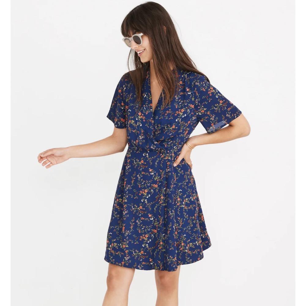 Madewell Floral A-Line Wrap Dress‎ Size 2 Surplice V-Neck Boho Prairie Country